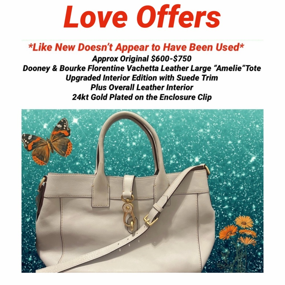 Dooney & Bourke “Amelie” Florentine Vachetta 2Way Tote Crossbody 24kt PlatedClip
